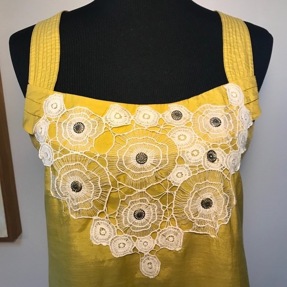 Anthropologie Floreat Mustard Yellow Tank Top Crochet Size 8 Sleeveless Blouse - Picture 3 of 11